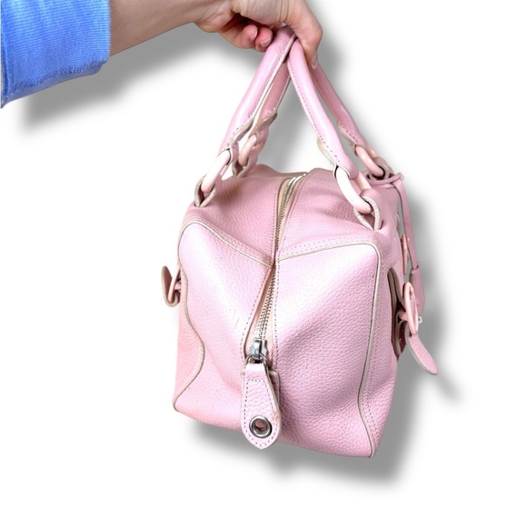 Vintage Y2K DKNY Soft Pastel Pink Leather Shoulder Box Tote Bag Purse - Picture 4 of 8